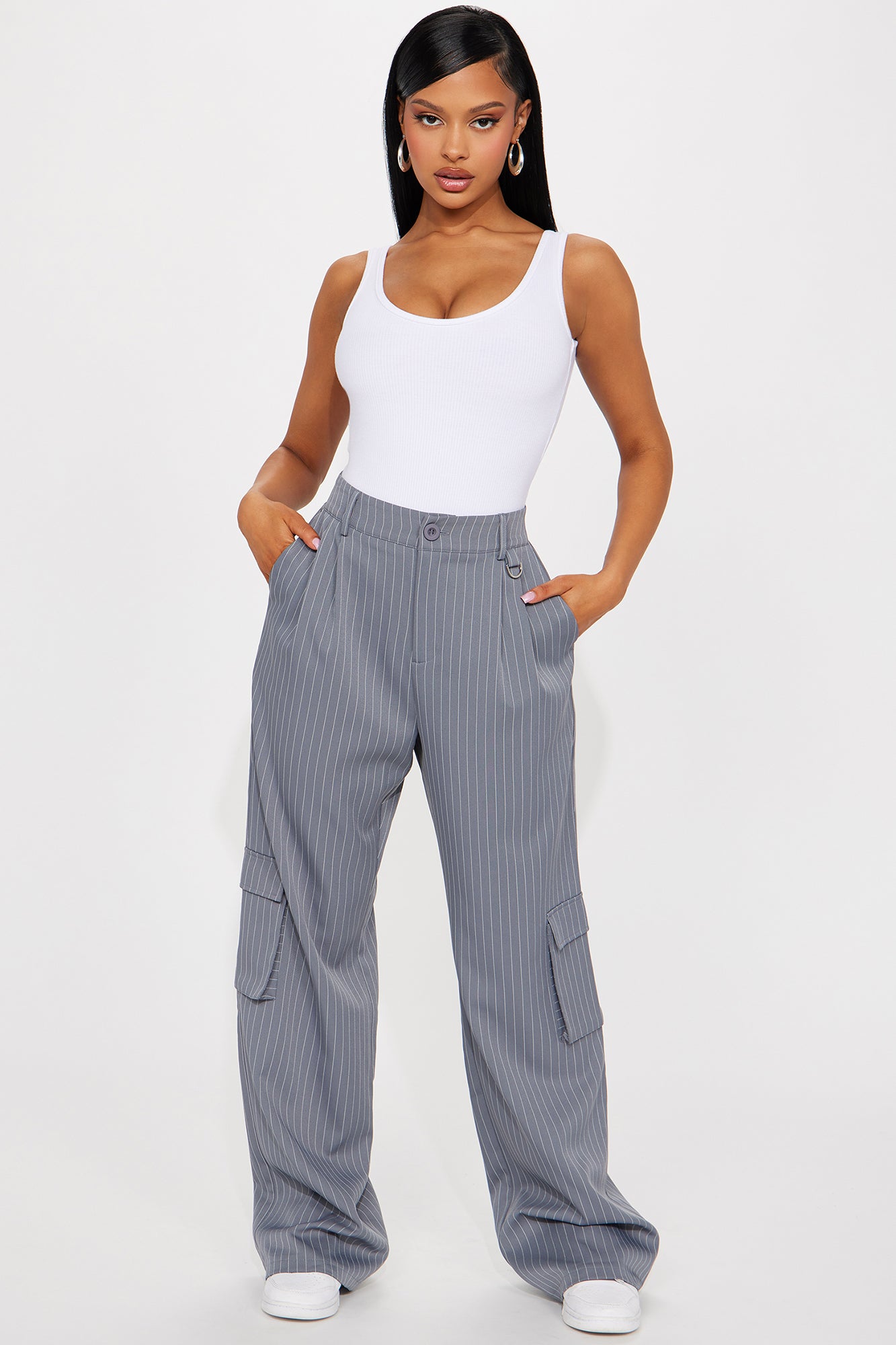 Charcoal Wide Leg High Waisted Cargo Trousers