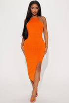 Jill Ribbed Midi Dress - Orange