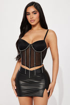 Brandy Rhinestone Corset Top - Black