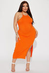 Jill Ribbed Midi Dress - Orange