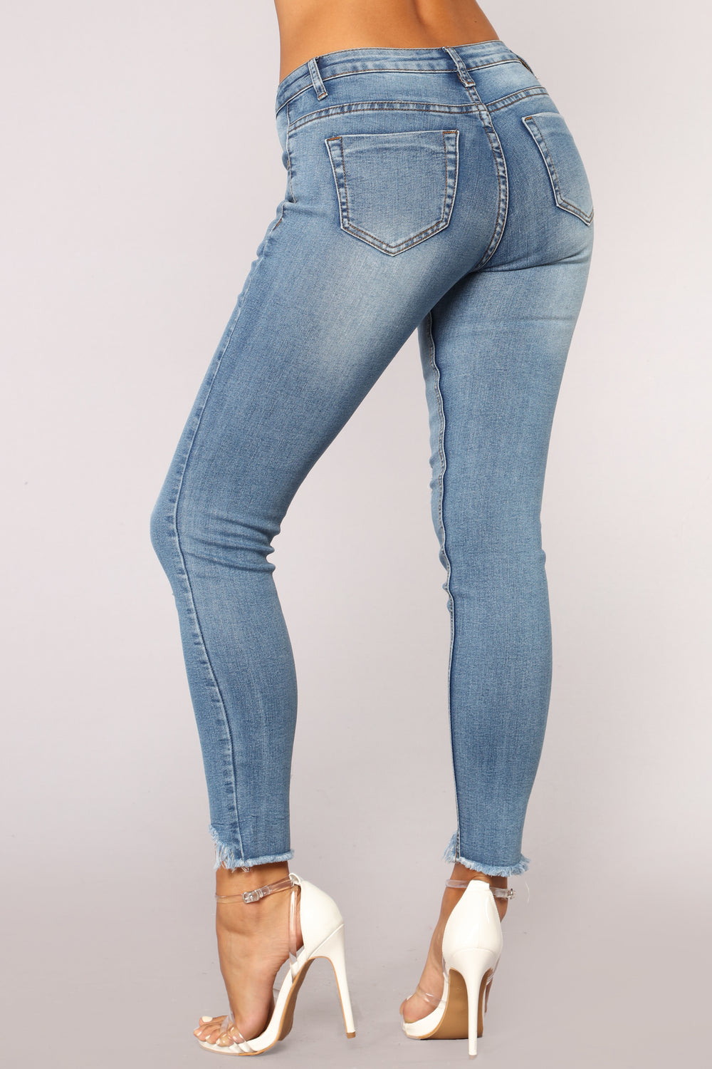 Work For My Love Distressed Jeans - Medium Blue Wash