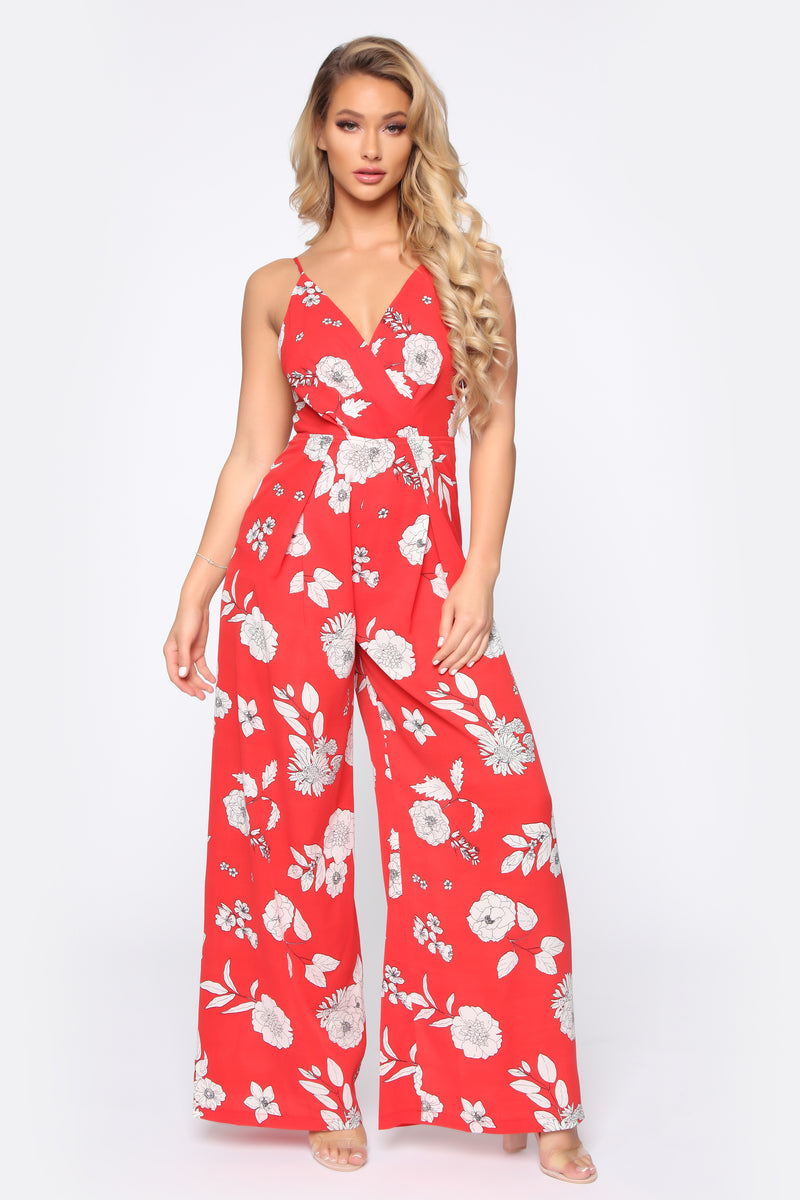 Brunch In SF Floral Jumpsuit - Red/Floral | Fashion Nova, Jumpsuits ...