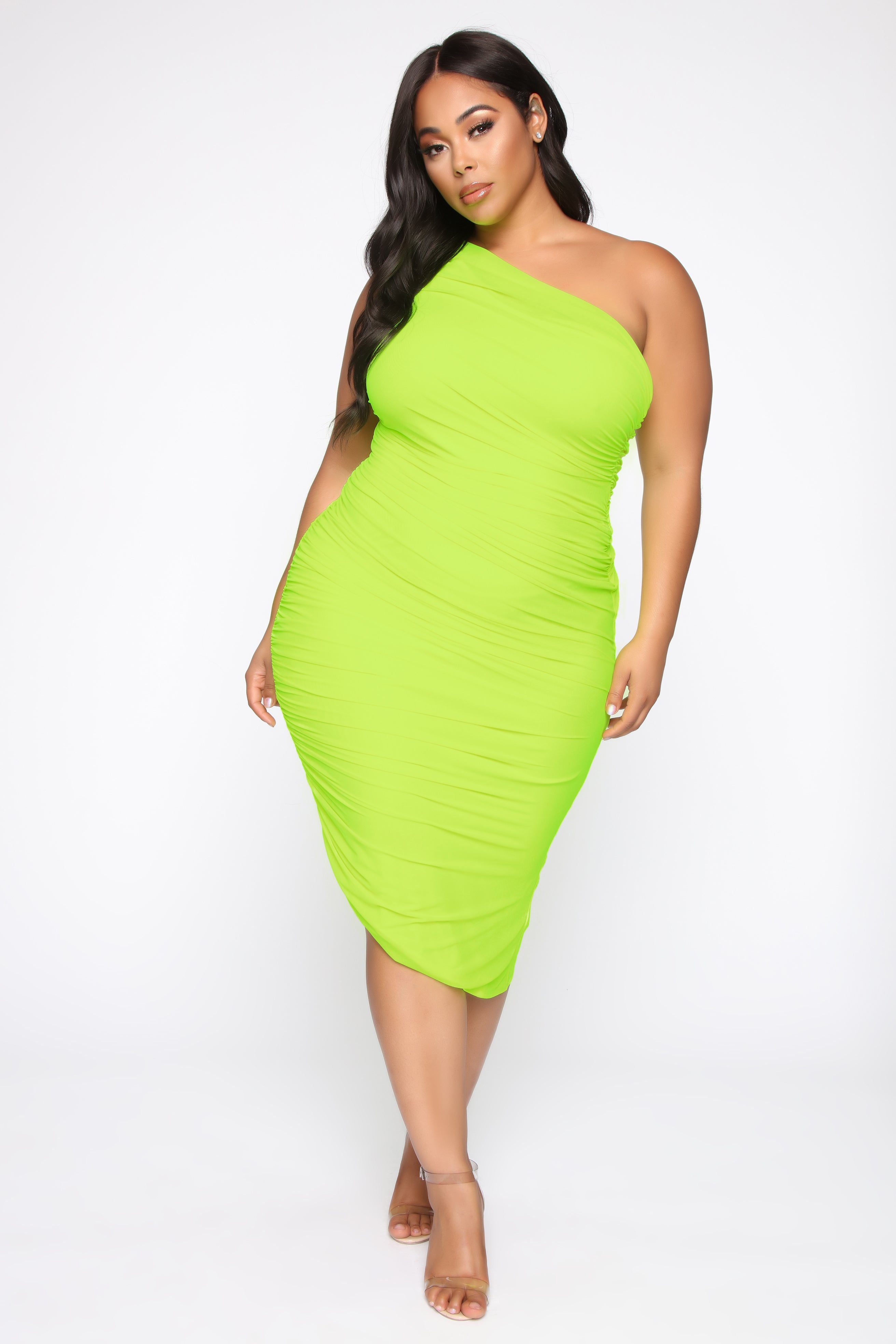 The Center Of Attention One Shoulder Dress - Neon Yellow – Fashion Nova