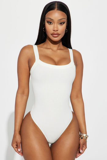 Always Cute Ribbed Bodysuit - White