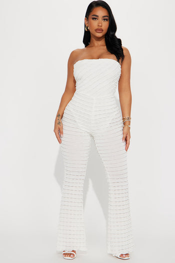 New York & Co. NY&Co Women's Tie Strap Sweetheart Neckline Crochet Jumpsuit  - Just Me White - ShopStyle