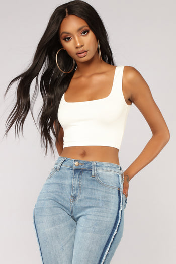 Women's Kaylee High Neck Crop Ribbed Tank Top in White Size Large by Fashion Nova