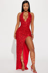 Hailie Sequin Maxi Dress - Red