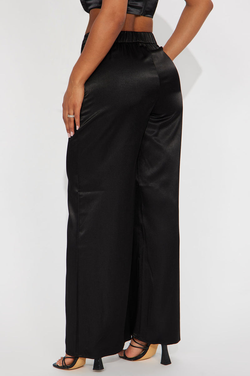 Ashlyn Satin Trouser Pant - Black | Fashion Nova, Pants | Fashion Nova