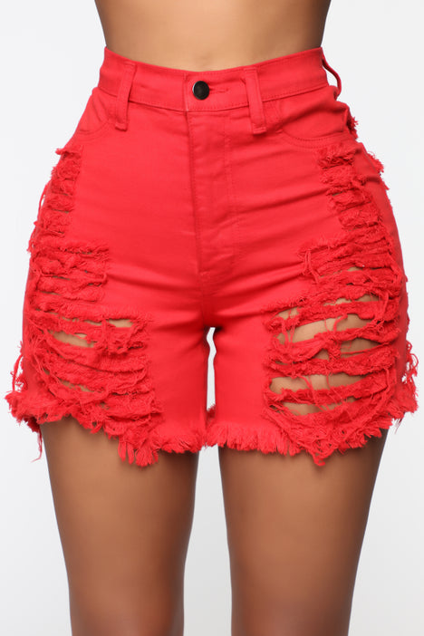 red denim shorts womens