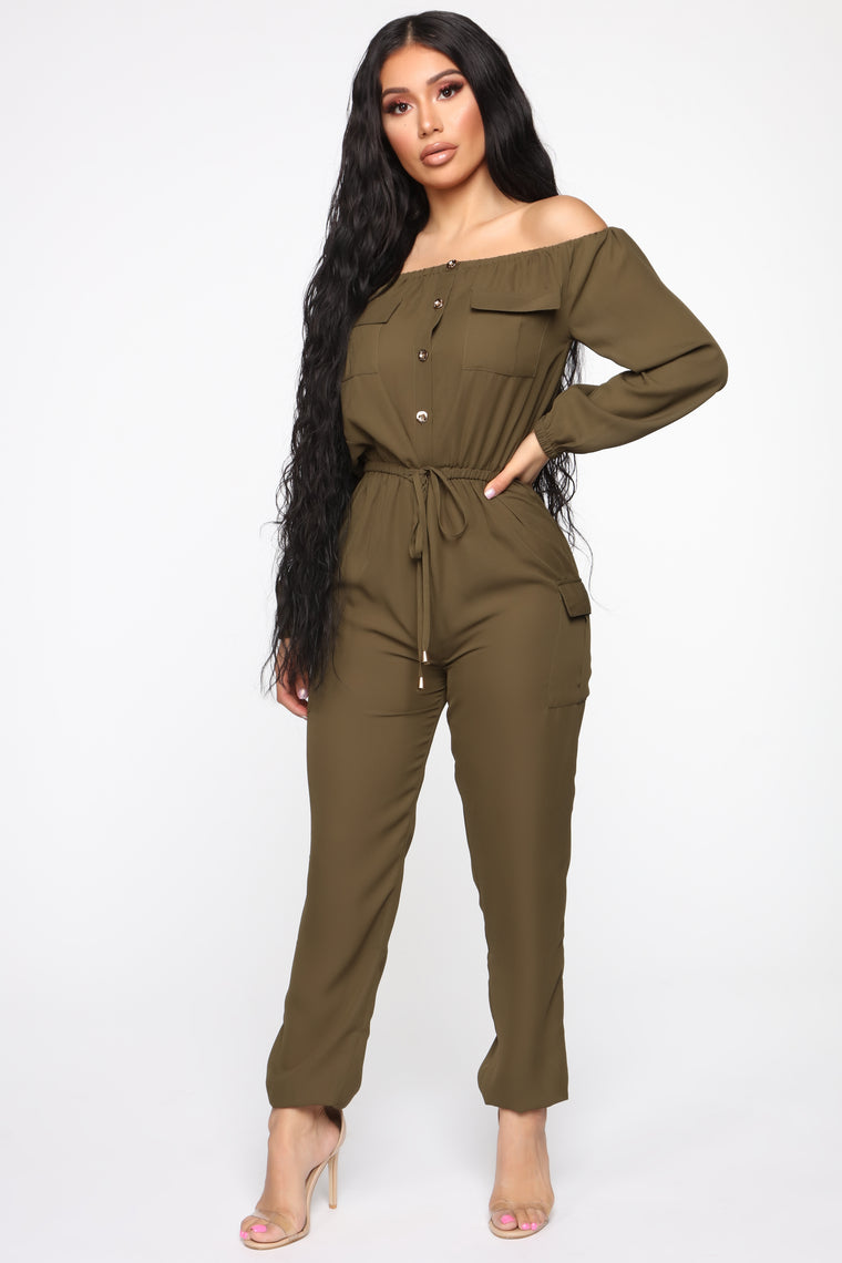 Jump For An Adventure Jogger Jumpsuit - Olive