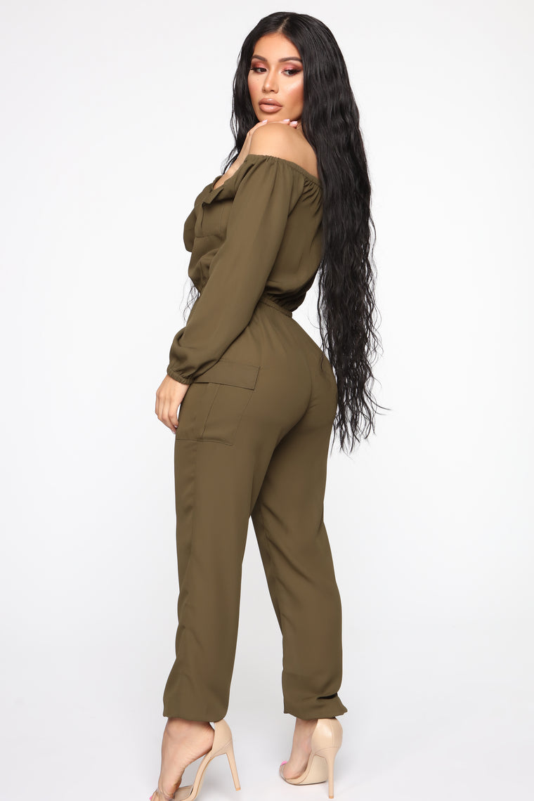 Jump For An Adventure Jogger Jumpsuit - Olive