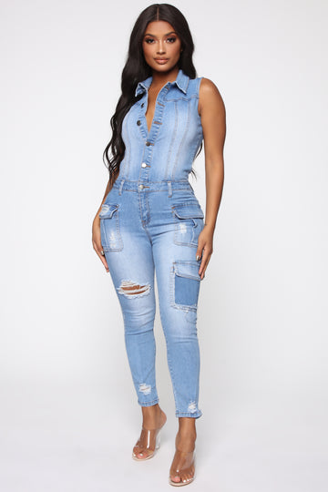 blue jean jumpsuit