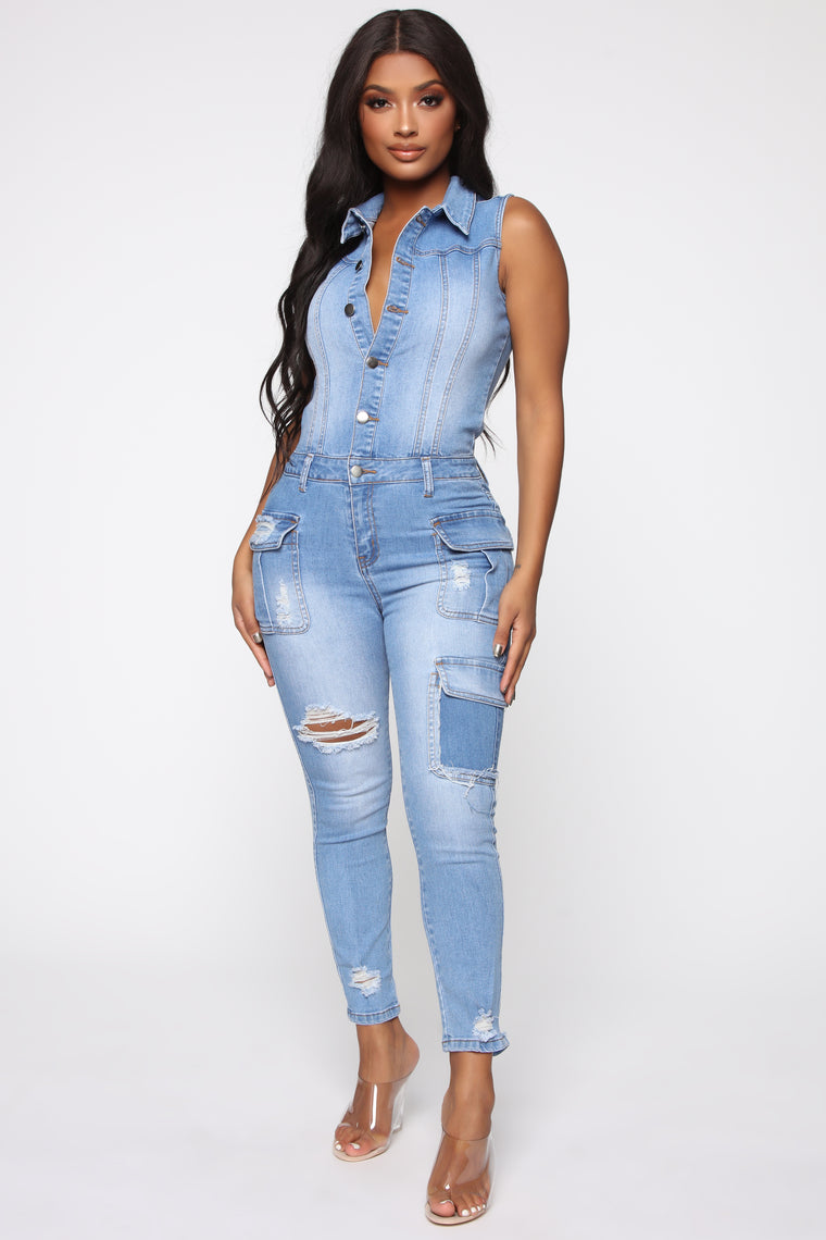 destroyed denim romper