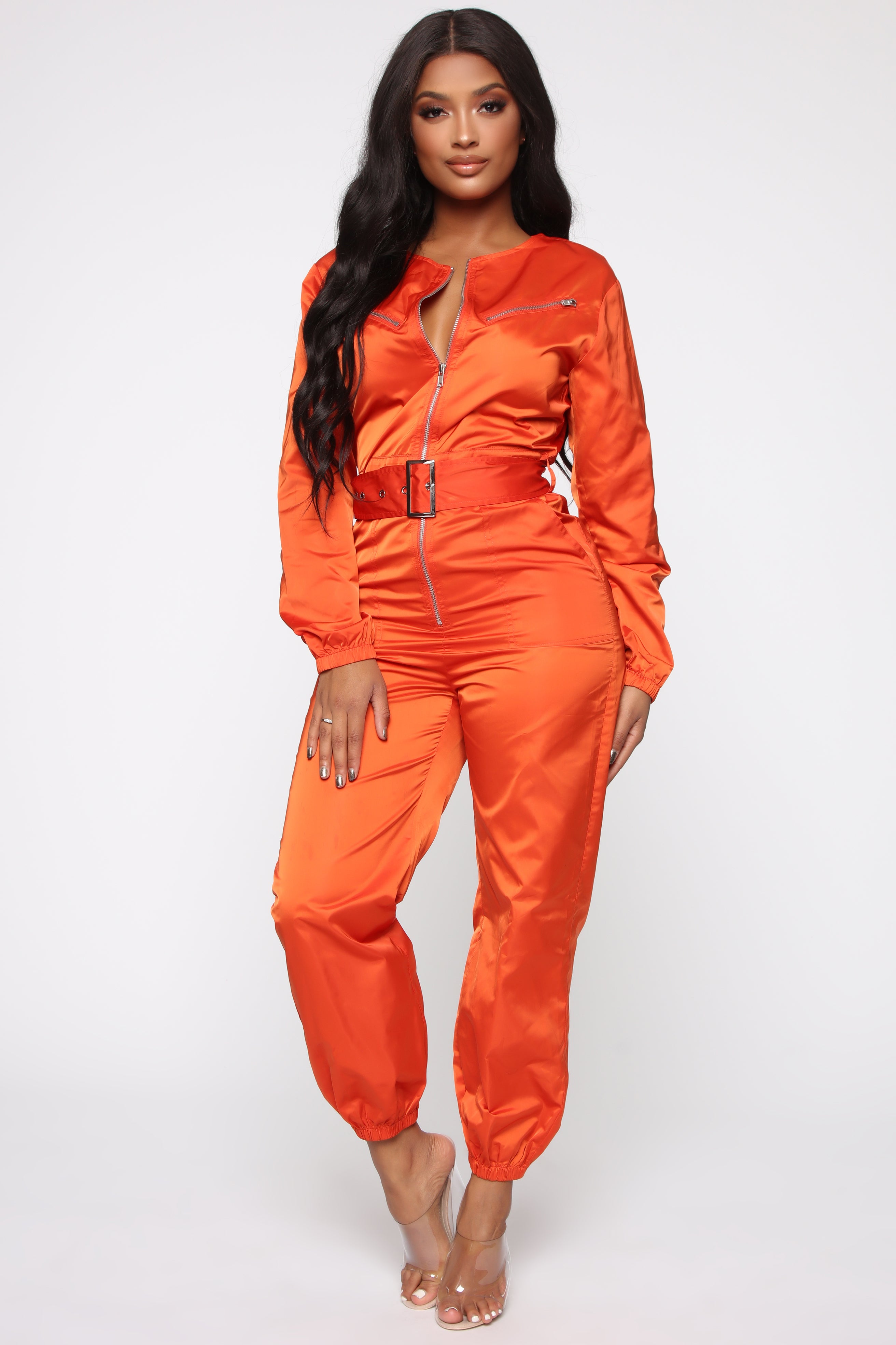 Right On Track Nylon Jumpsuit - Rust – Fashion Nova