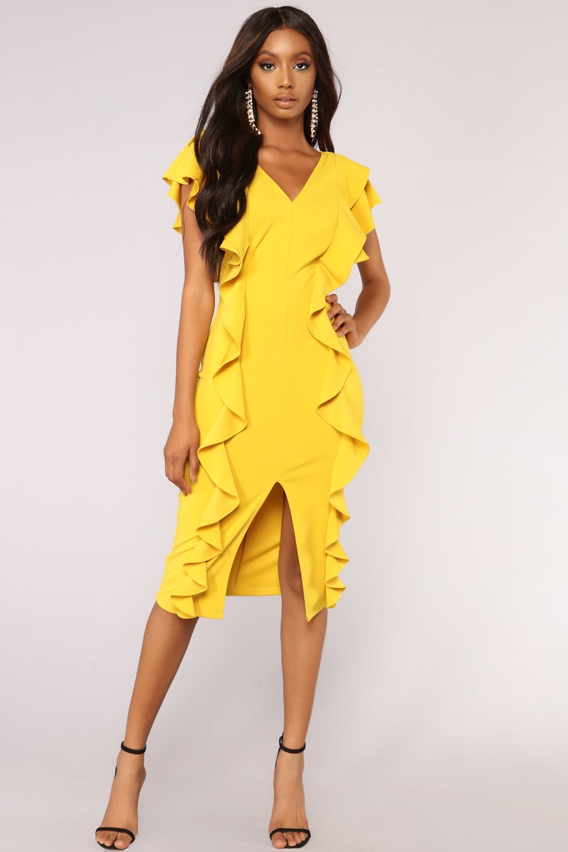 At The Premiere Ruffle Dress - Yellow | Fashion Nova, Dresses | Fashion ...