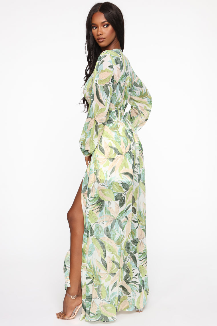 Tropics Of Isle Chiffon Maxi Dress - Green/Peach – Fashion Nova