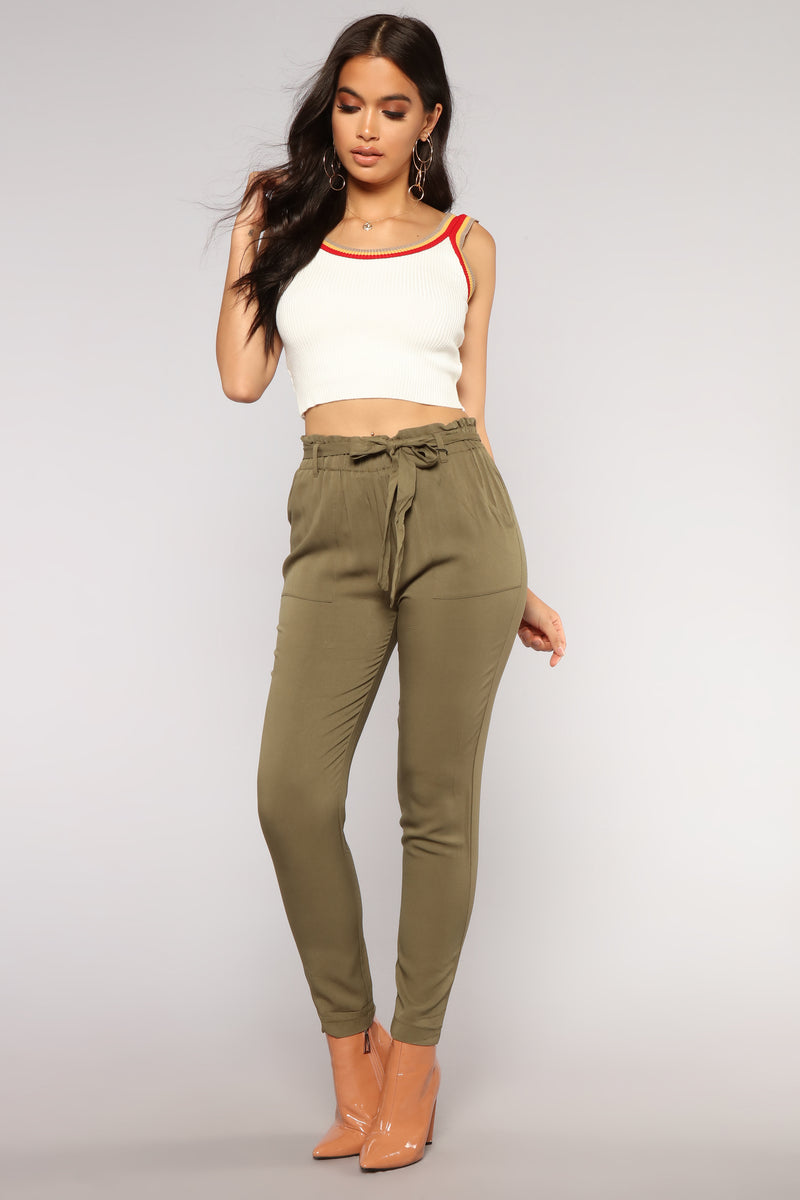 New Classic Tie Waist Pants - Olive, Pants | Fashion Nova