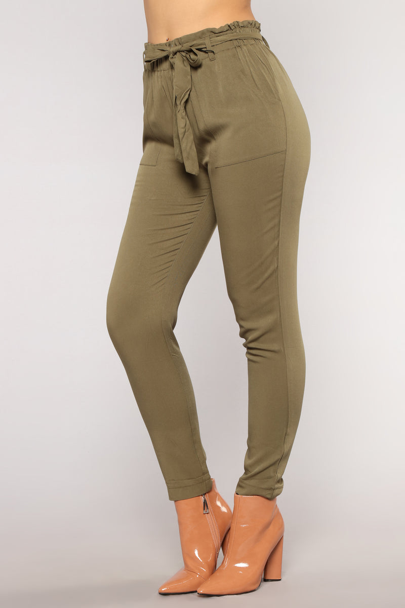 New Classic Tie Waist Pants - Olive, Pants | Fashion Nova