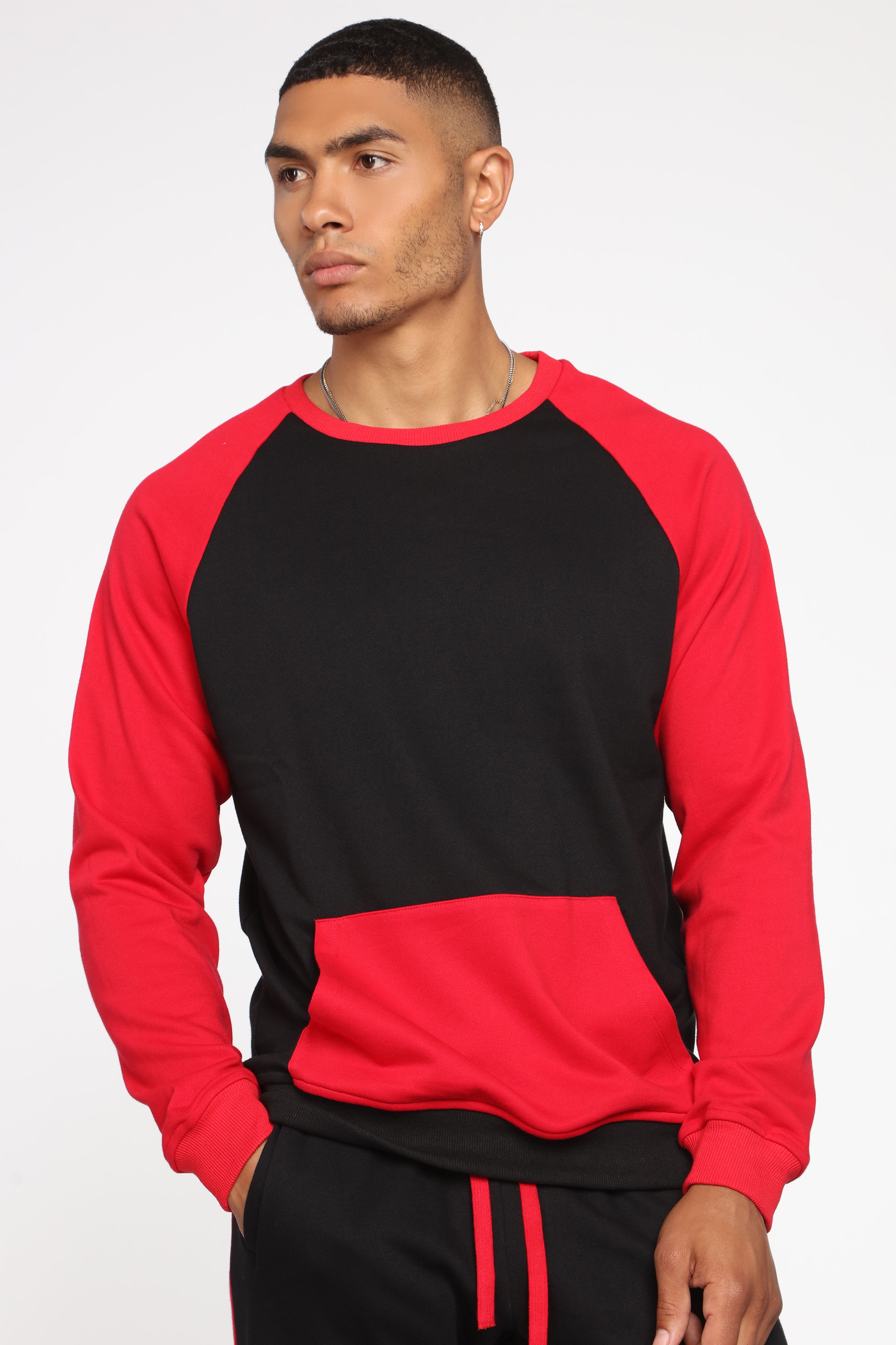 crew neck sweatshirt with kangaroo pocket