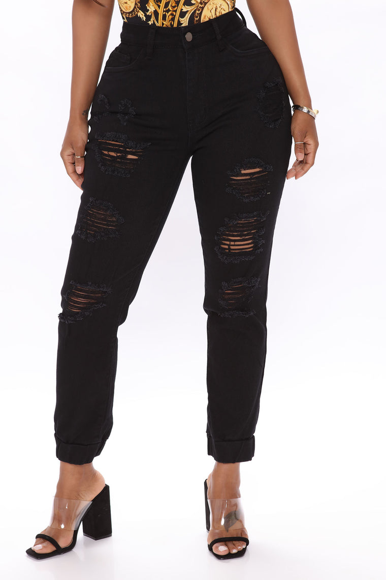 black distressed joggers