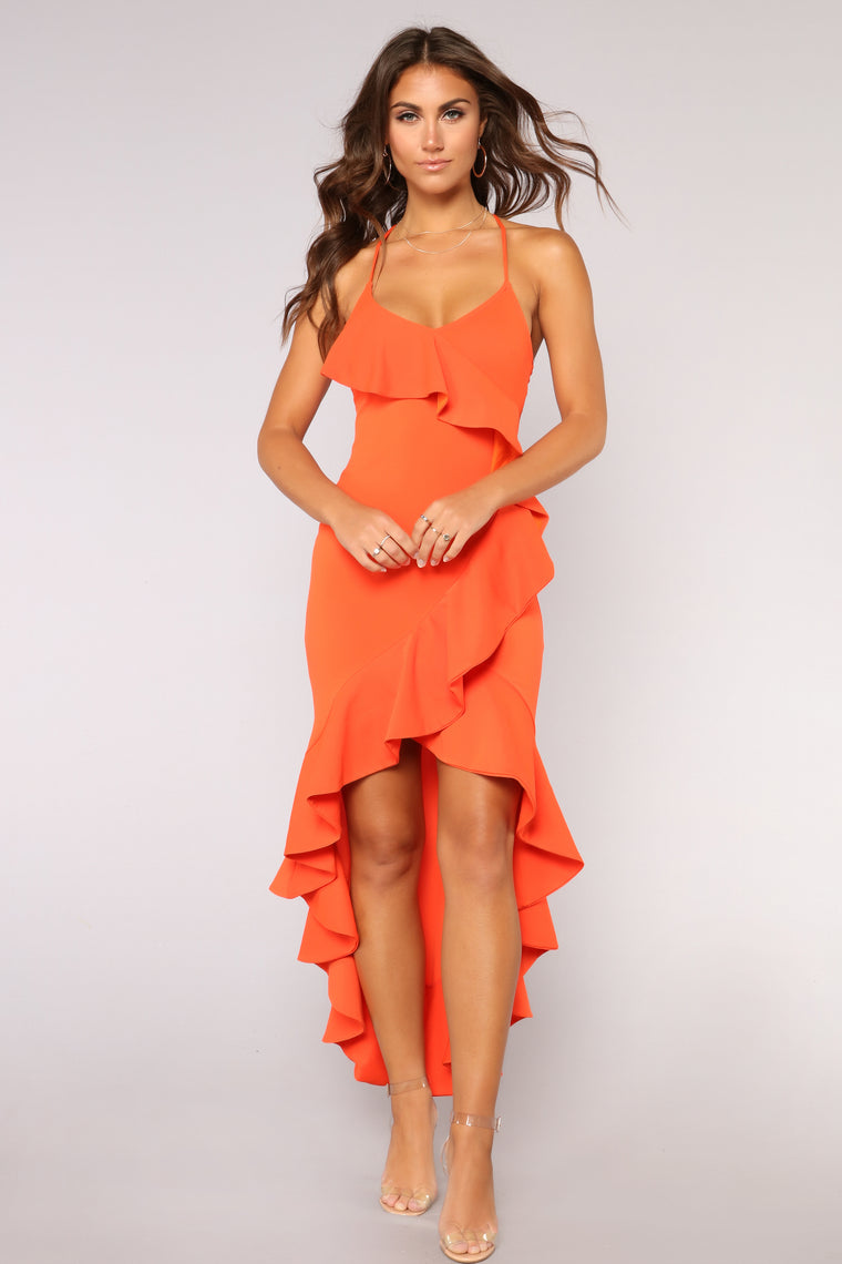 dark orange ruffle dress