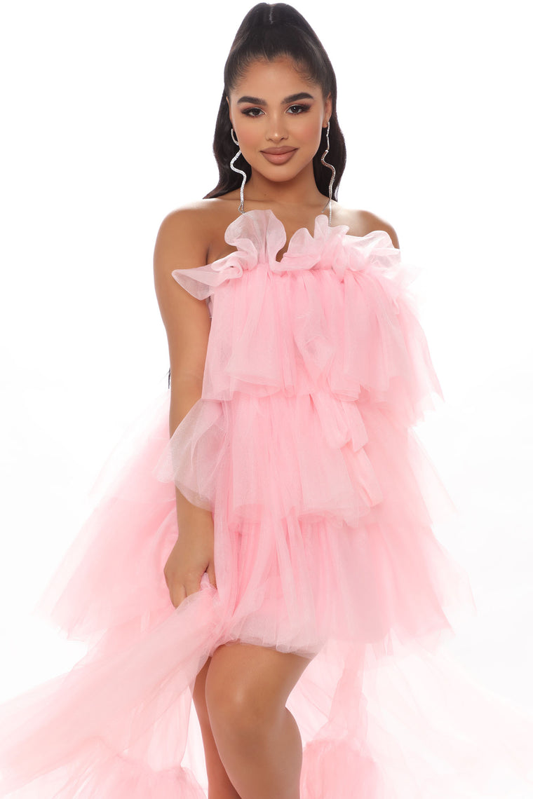 pink fluffy babydoll dress