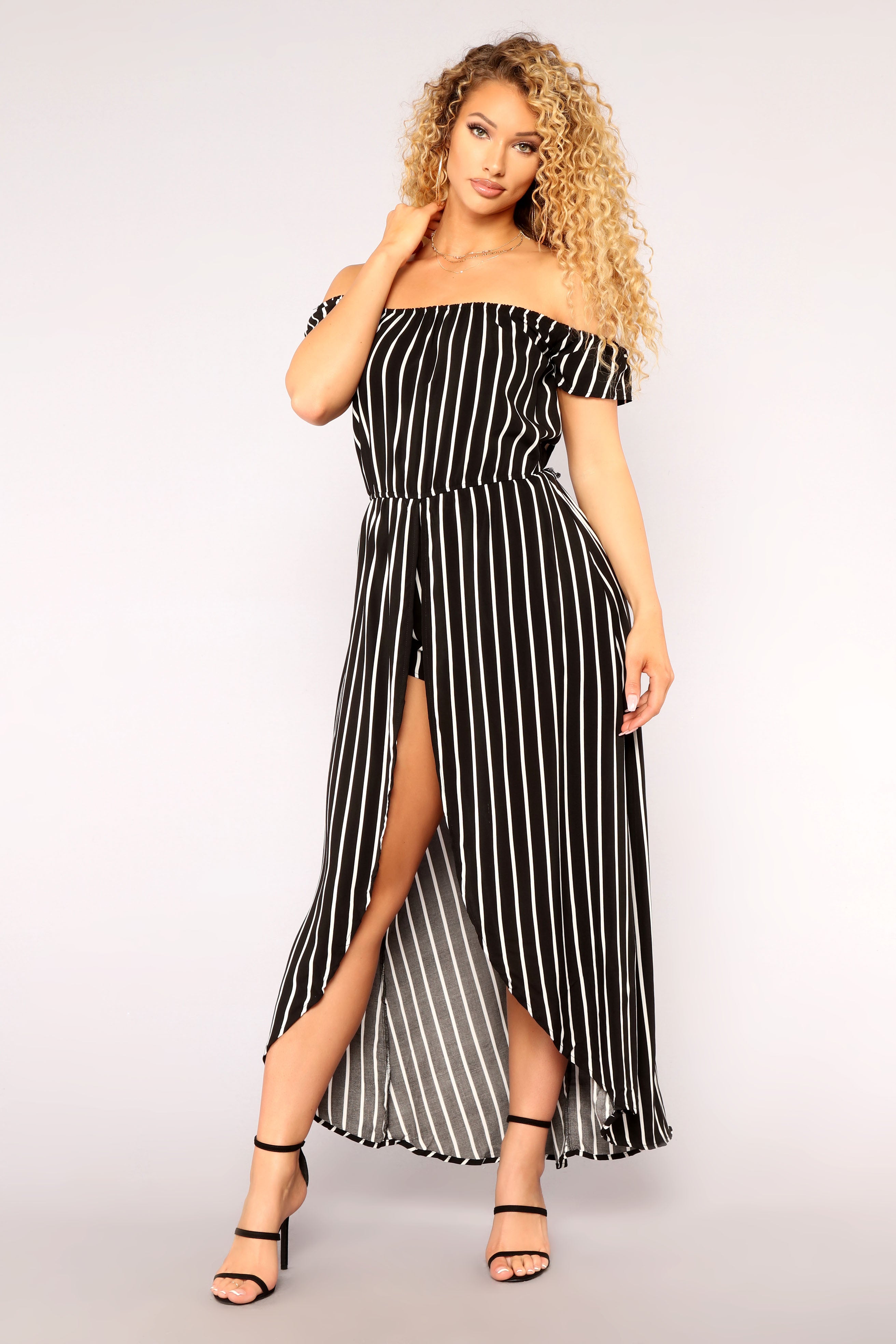 black and white striped romper dress