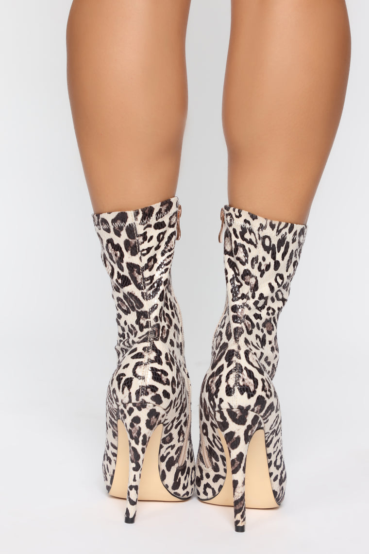 white leopard booties