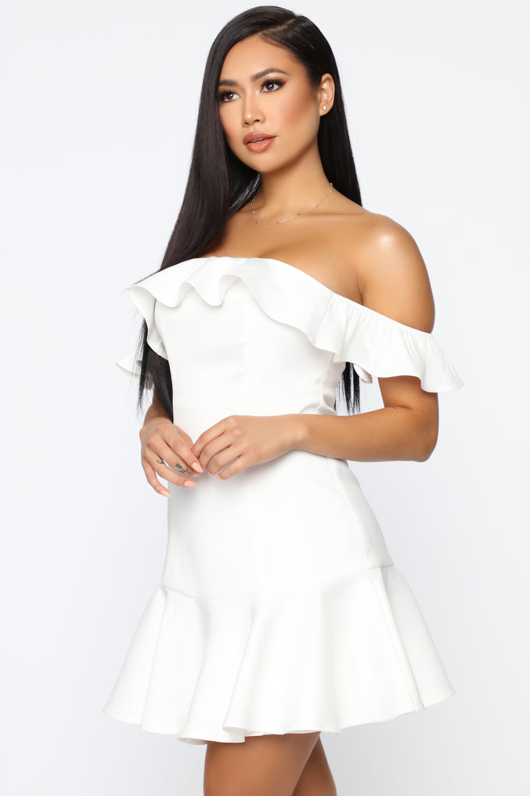 fashion nova off the shoulder white dress