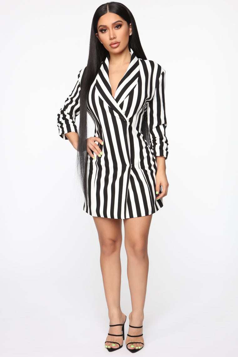 fashion nova black and white striped dress