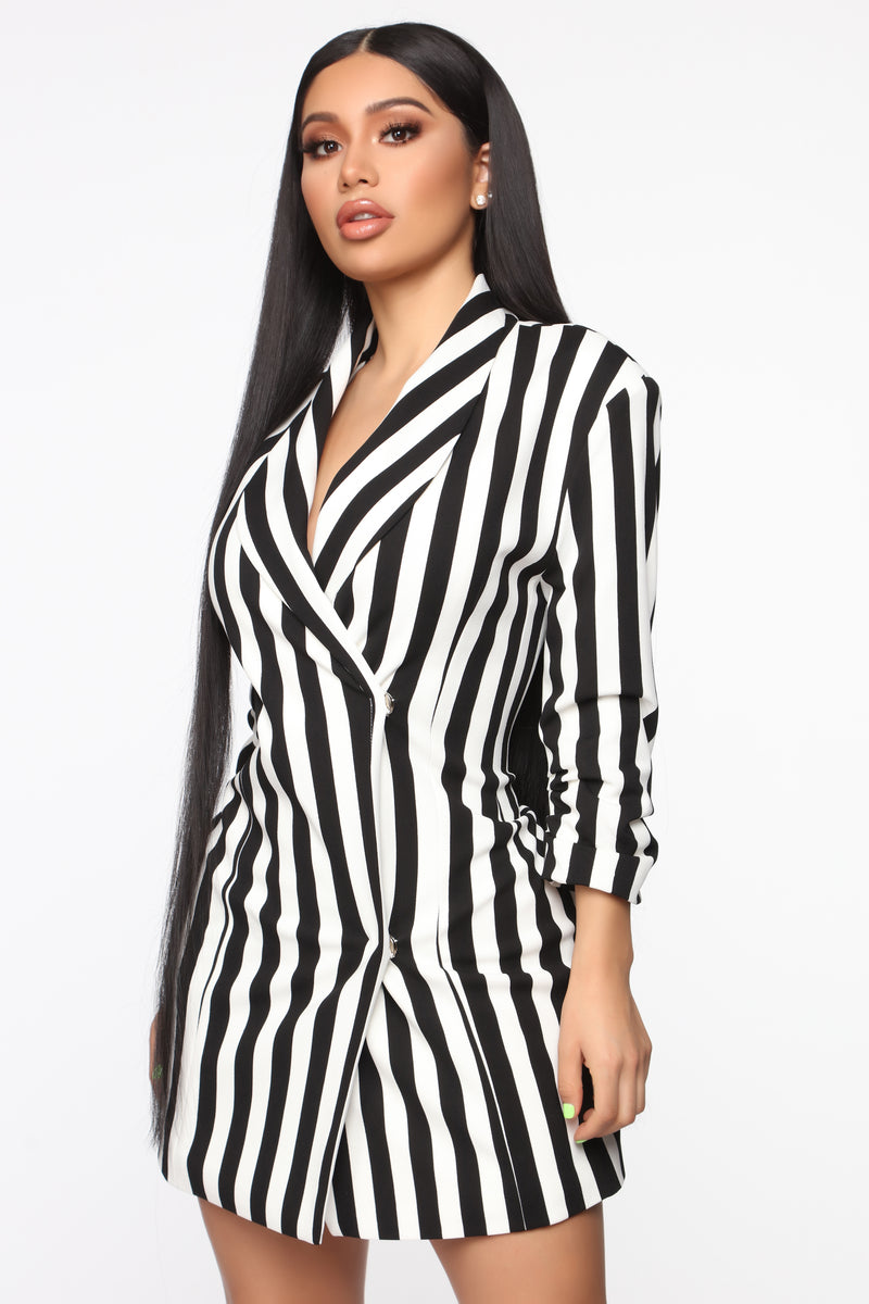 black and white striped blazer dress