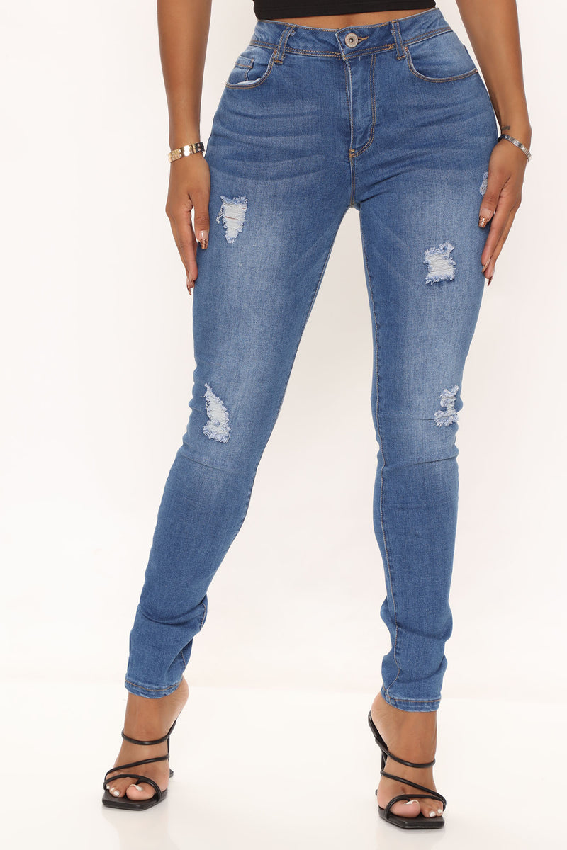 Jalen Distressed Mid Rise Skinny Jeans - Medium Blue Wash | Fashion ...