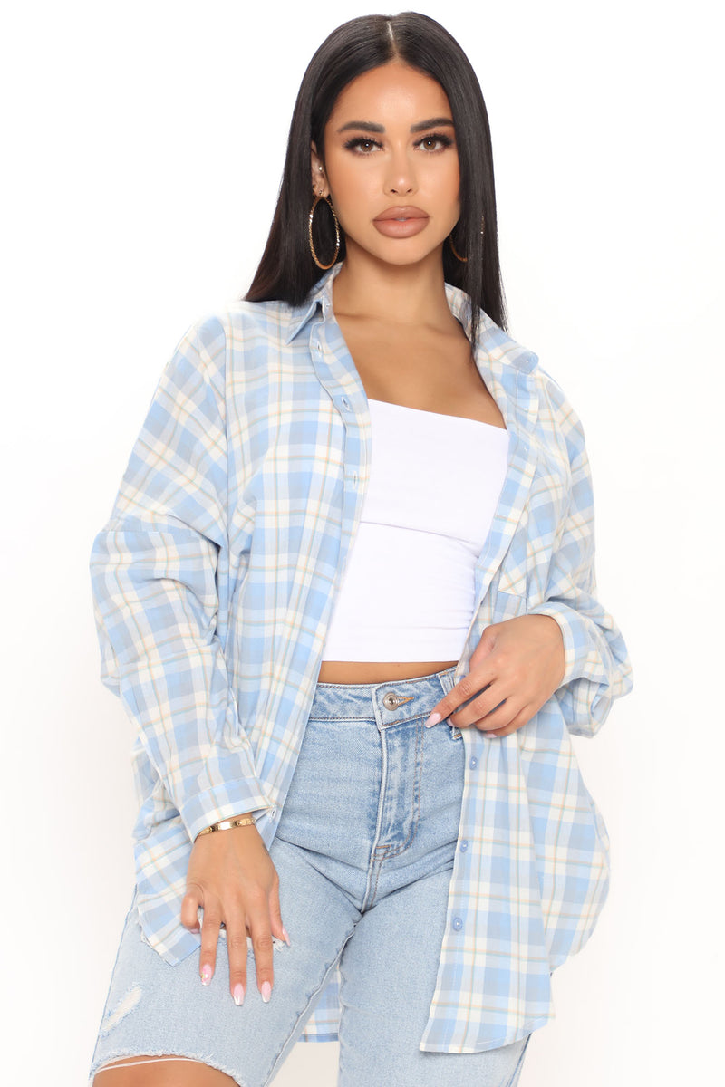 Giddy Up Over Size Plaid Shirt - Blue/combo | Fashion Nova, Shirts ...