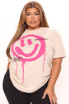 Be Nice Smiley Face Tee - Nude