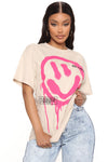 Be Nice Smiley Face Tee - Nude