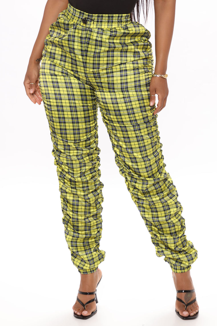 yellow plaid joggers