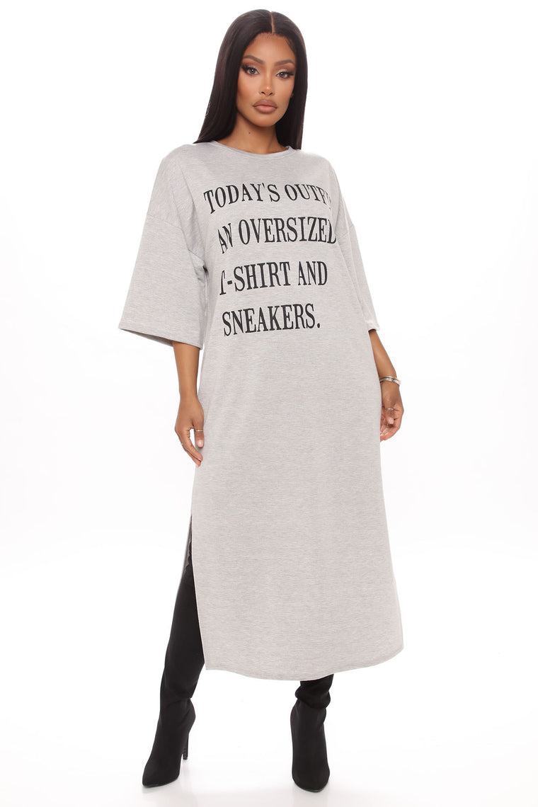 Stating Facts T Shirt Dress - Grey 