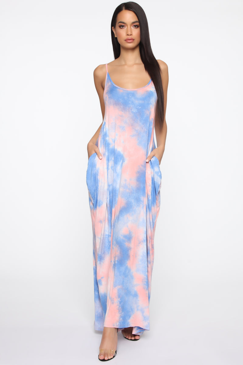 pink and navy maxi dress