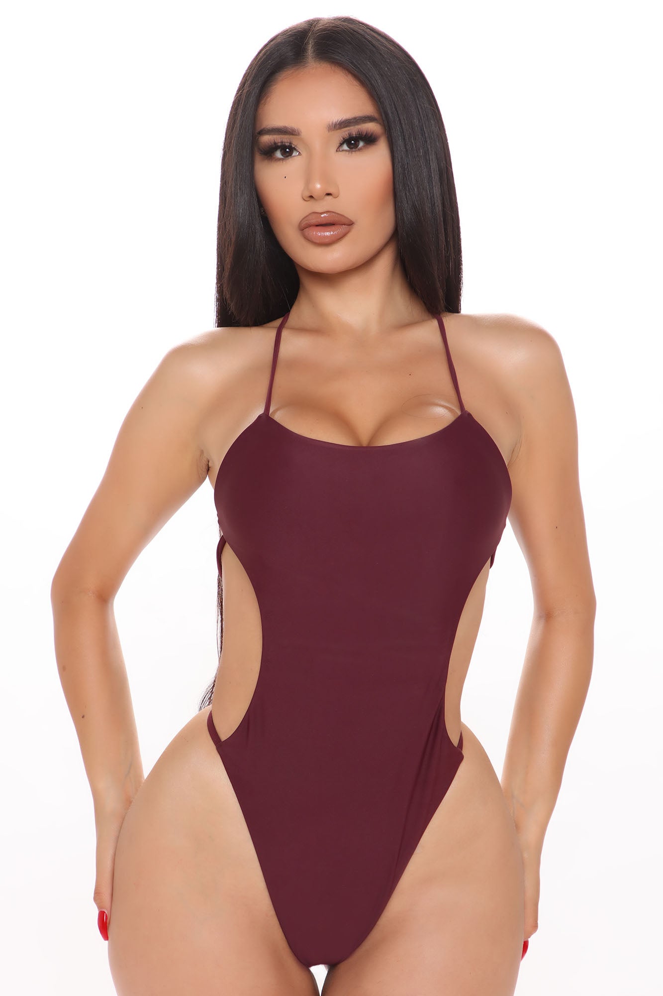 burgundy one piece swimsuit