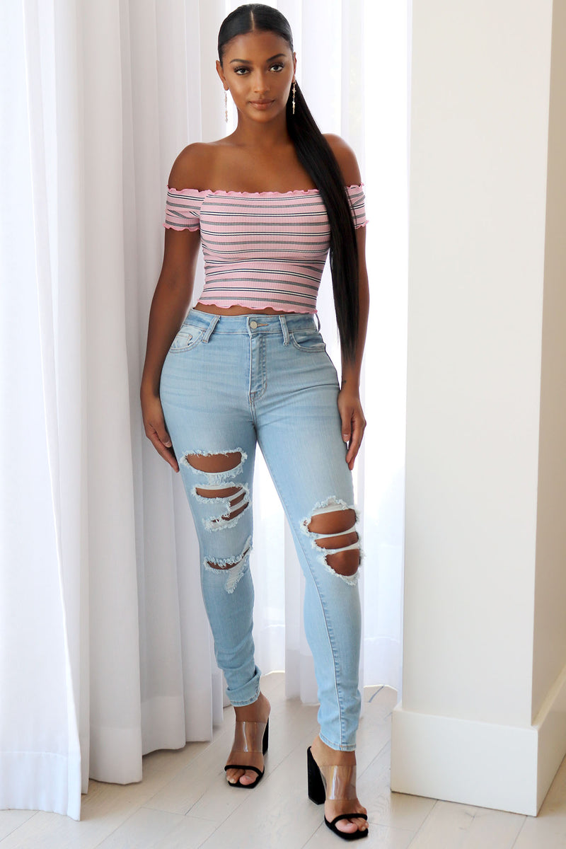 Make You Wanna Look Off Shoulder Top - Pink/combo | Fashion Nova, Knit ...