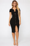 Take Me There Ribbed Midi Dress - Black