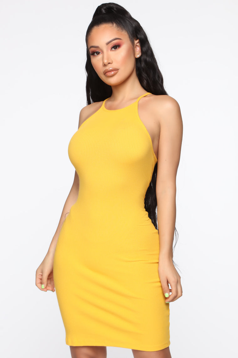 bodycon mustard dress