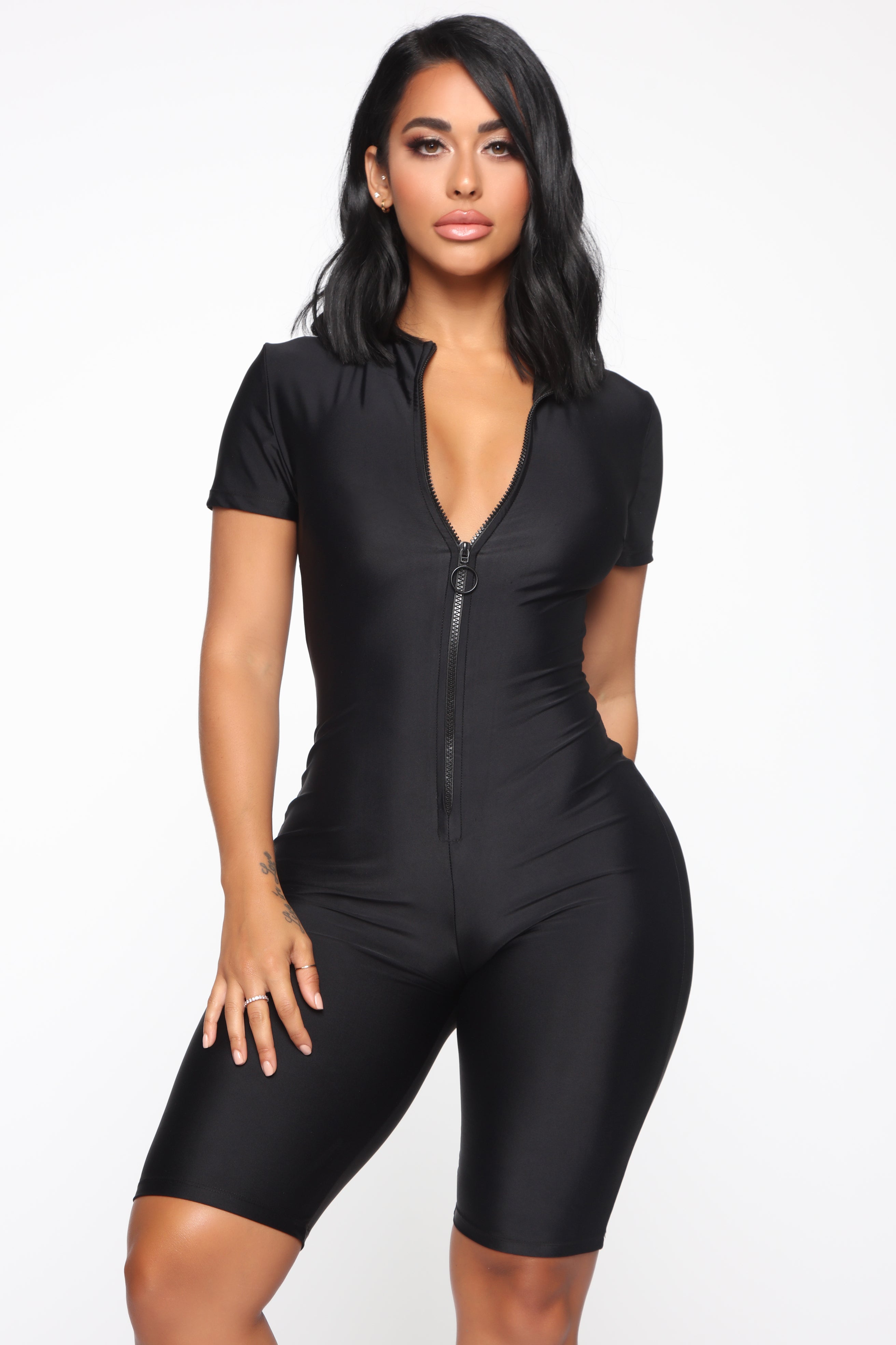 Zipping Through Biker Short Romper Black – Fashion Nova