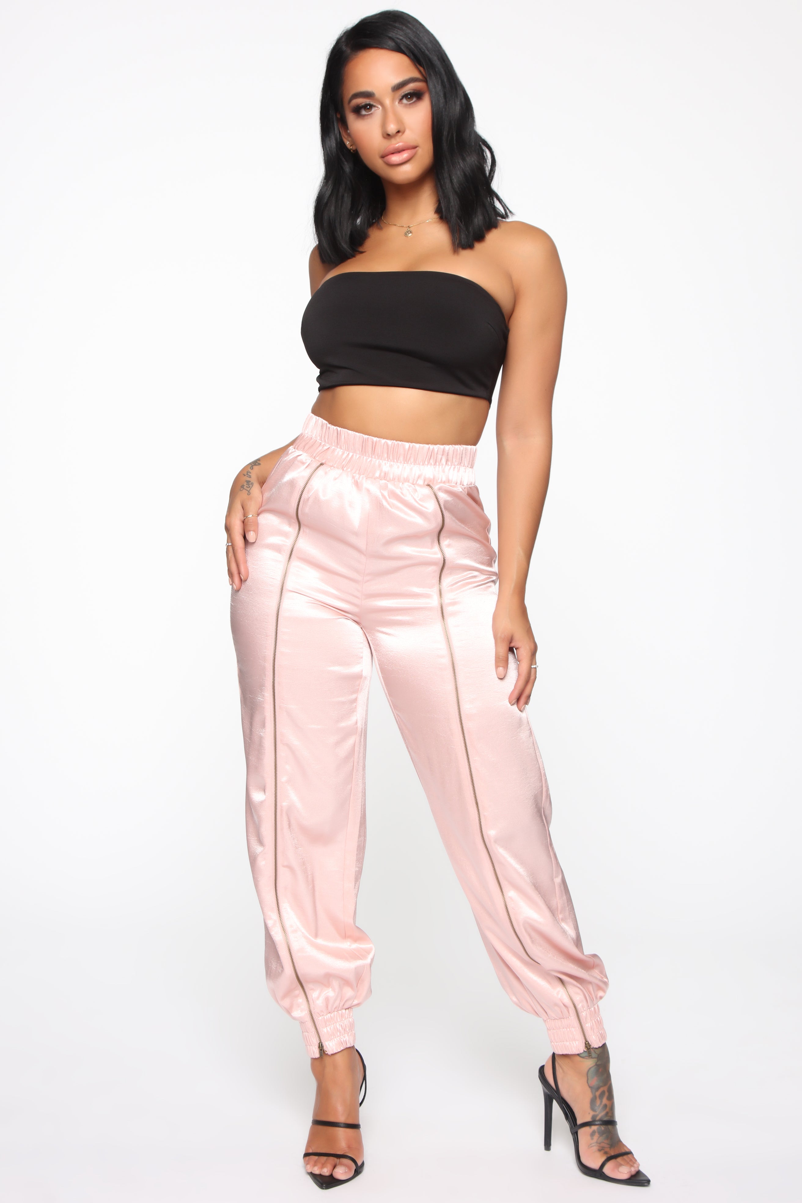 pink satin joggers