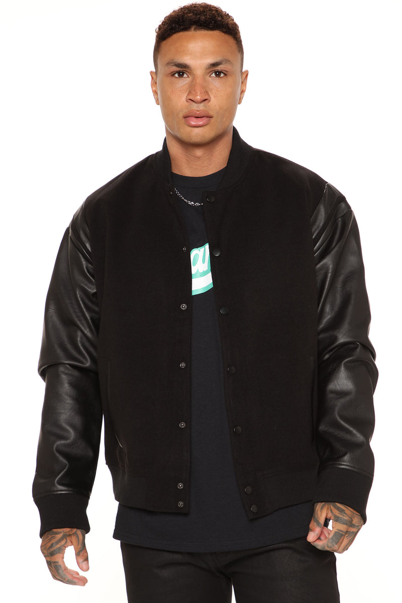 Shoulder Varsity Jacket - Black/Black | Fashion Nova, Mens Jackets ...