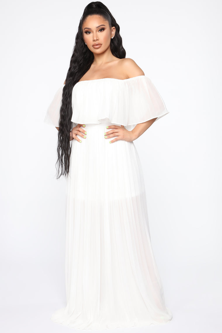 white pleated maxi dress