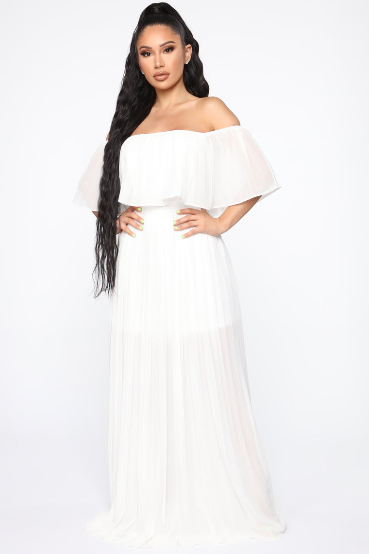 long white pleated dress