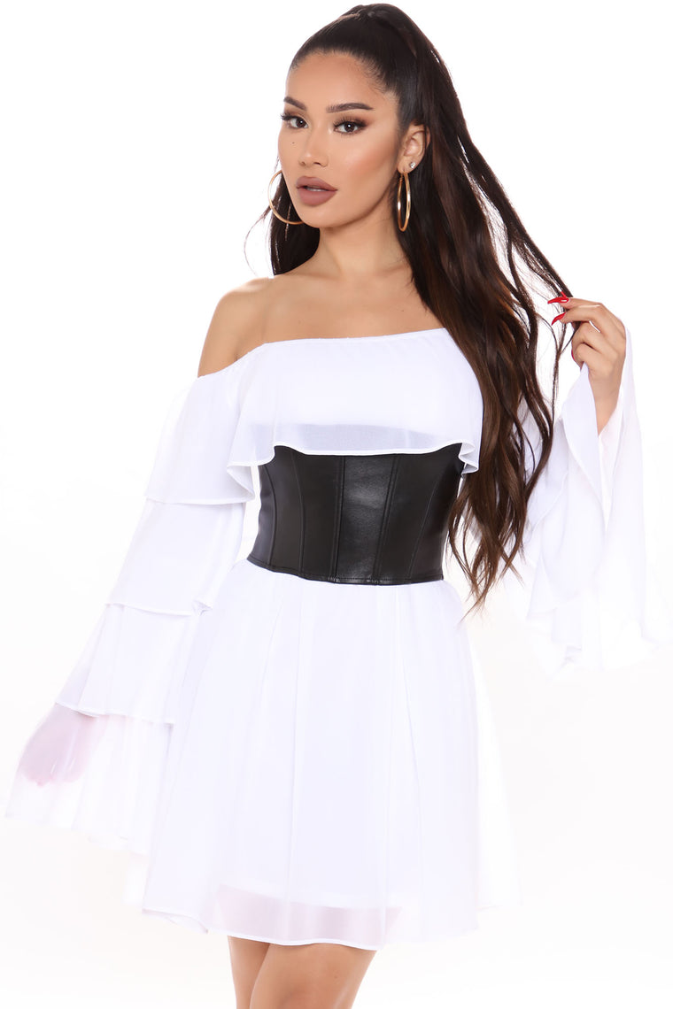 white and black mini dress