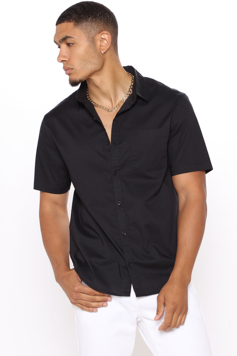 Basic Solid Short Sleeve Woven Top - Black | Fashion Nova, Mens Shirts ...