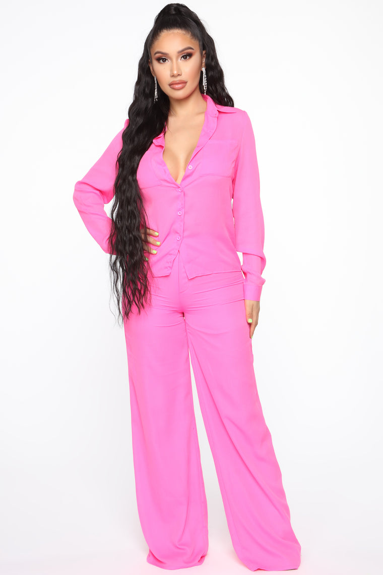 hot pink pant suit